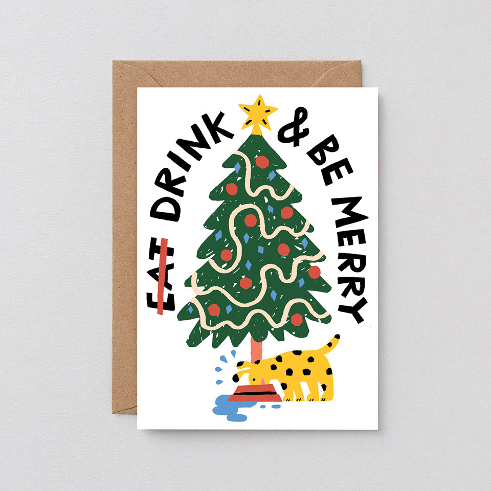 Weihnachtskarte Hund / Drink and be Merry