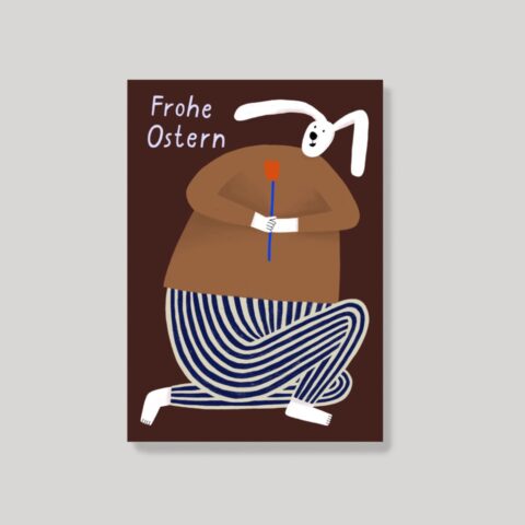 Postkarte Frohe Ostern Hase mit Blume