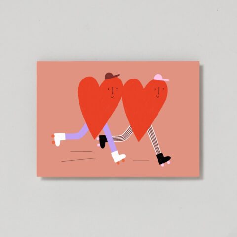 Postkarte Herzen auf Rollschuh
