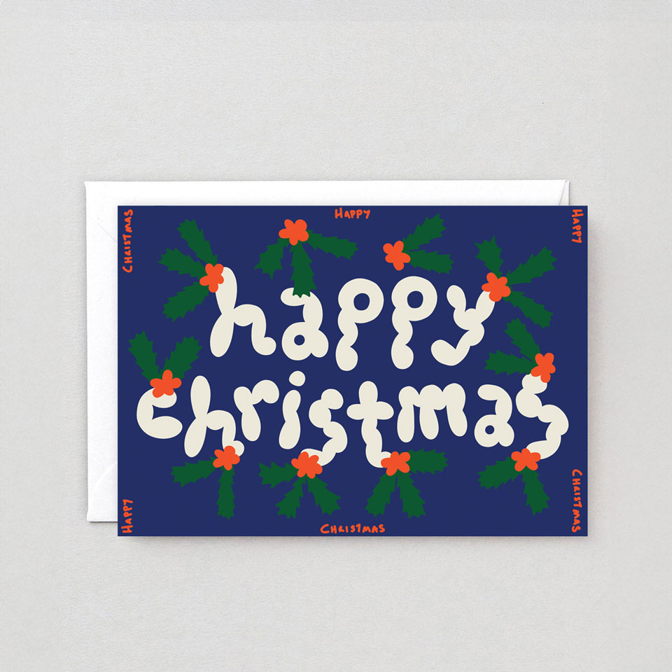 Grußkarte Happy Christmas Stechpalme