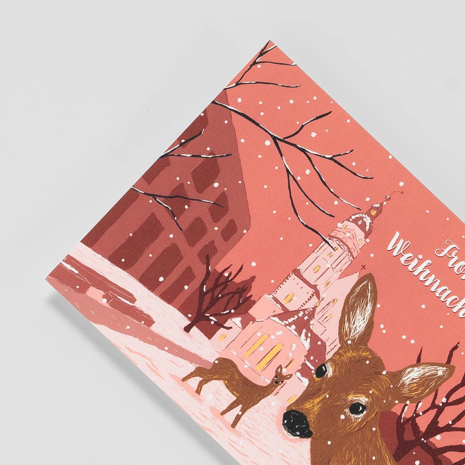 Weihnachtspostkarte Rehe vor der Thomaskirche – Bild 2