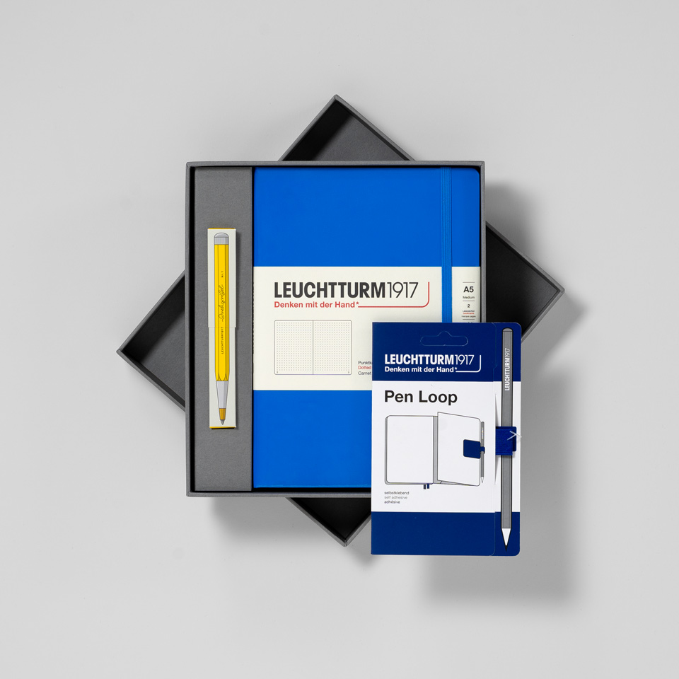 Leuchtturm-Geschenkbox: Notizbuch mit Drehgriffel Gelschreiber und Pen Loop