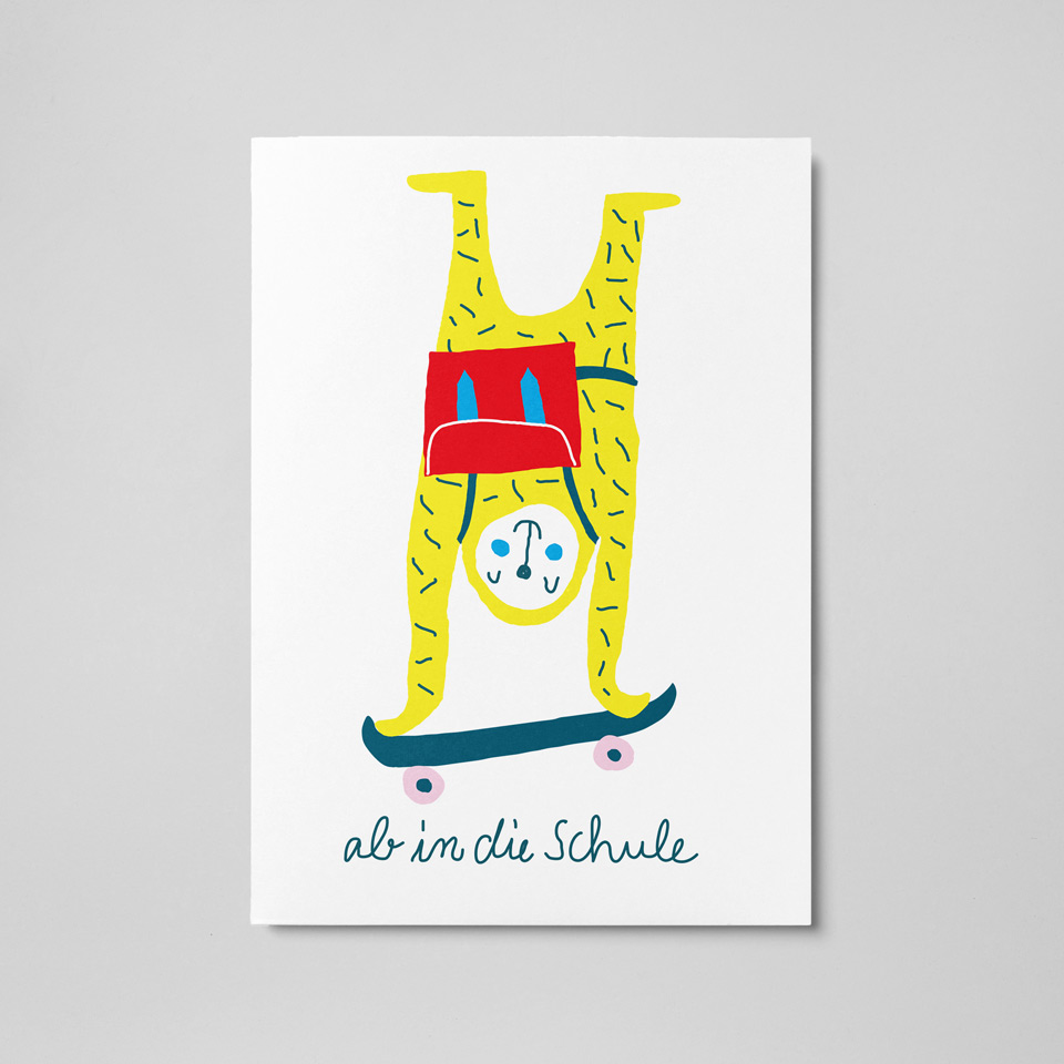 Postkarte ab in die Schule Skateboard