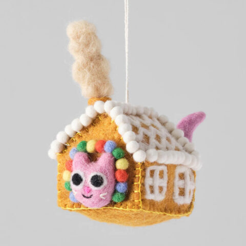 Filzanhänger – Katze im Lebkuchenhaus