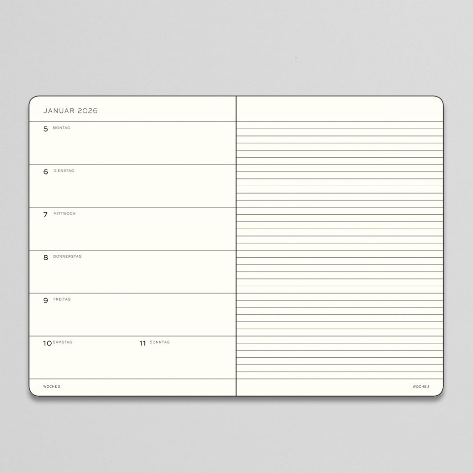 Wochenkalender und Notizbuch 2026 liniert / Hardcover – Bild 2