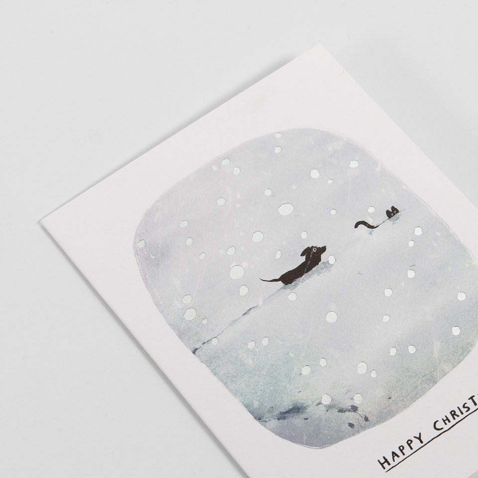 Weihnachtskarte Hund und Katze im Schnee – Bild 2