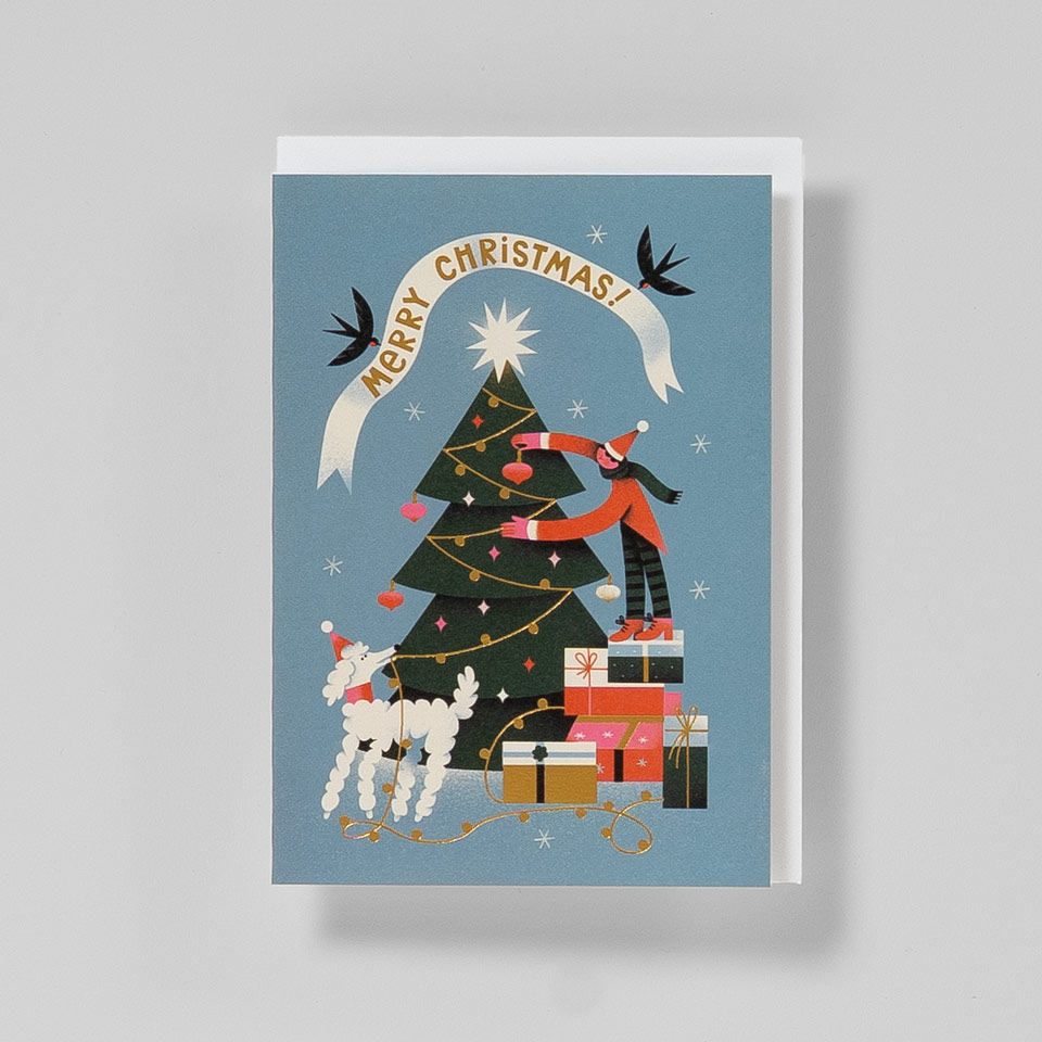 Weihnachtskarte Merry Christmas Pudel