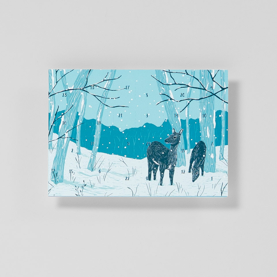 Postkarte Adventskalender Rehe