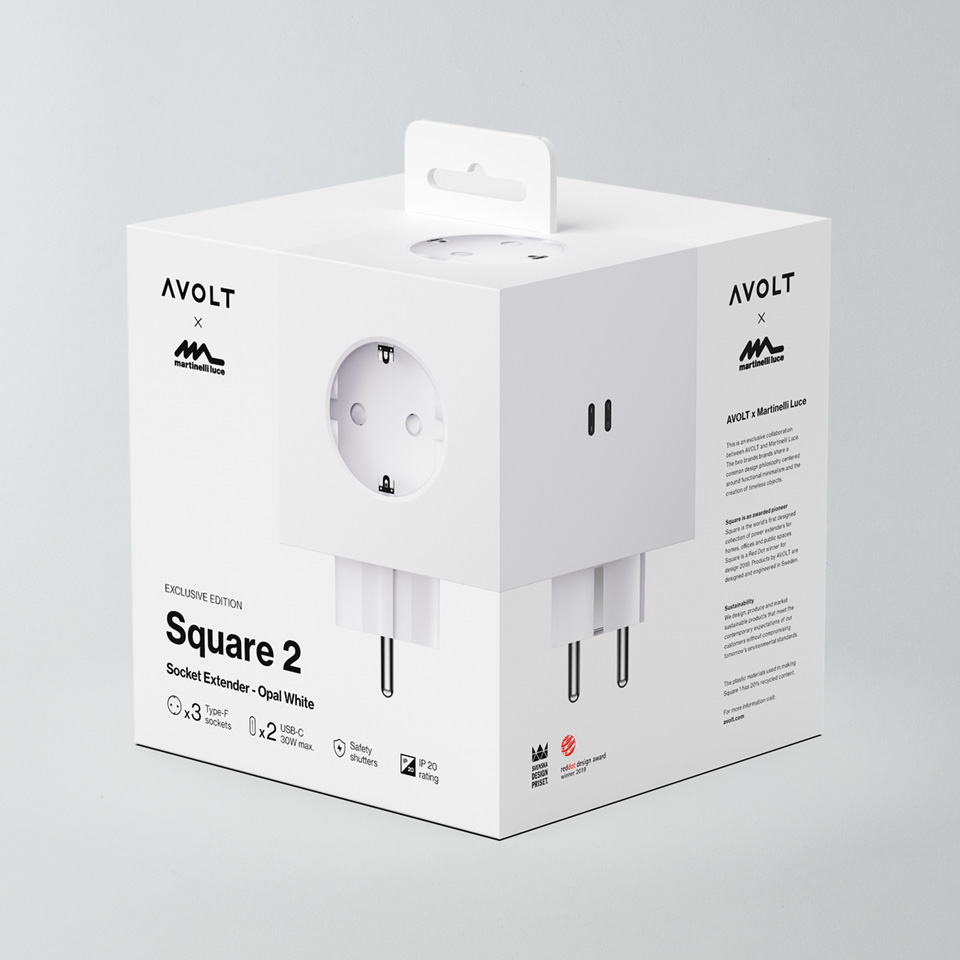 Avolt Square 2 Steckdose / opal white / Martinelli Luce – Bild 2
