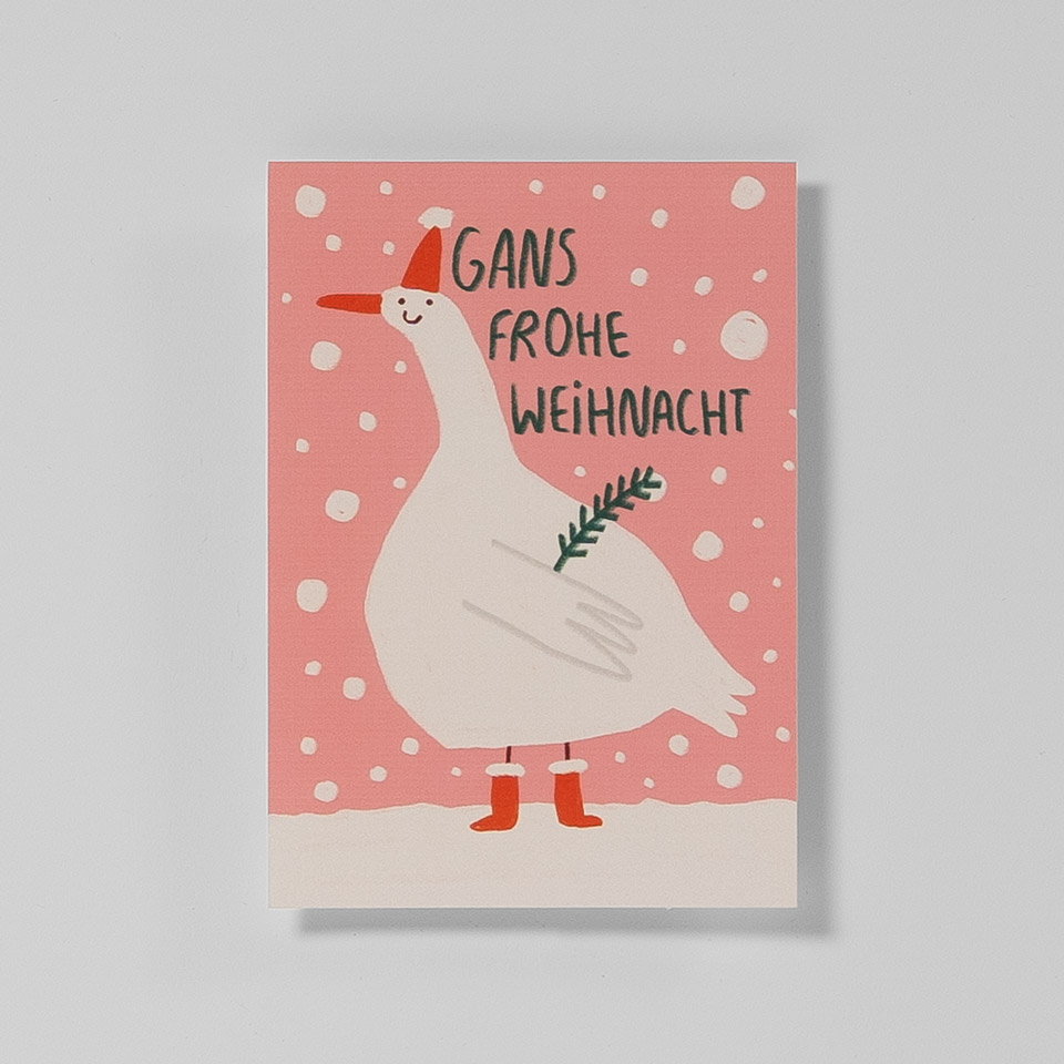 Weihnachtspostkarte Gans frohe Weihnacht